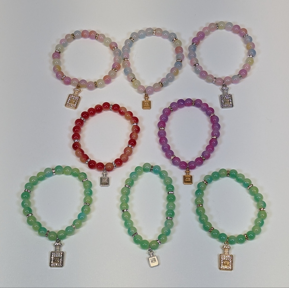 Stretch Bracelets w/ Perfume Bottle Charm & Glass Beads Assorted - 7/9 Available - Picture 2 of 4